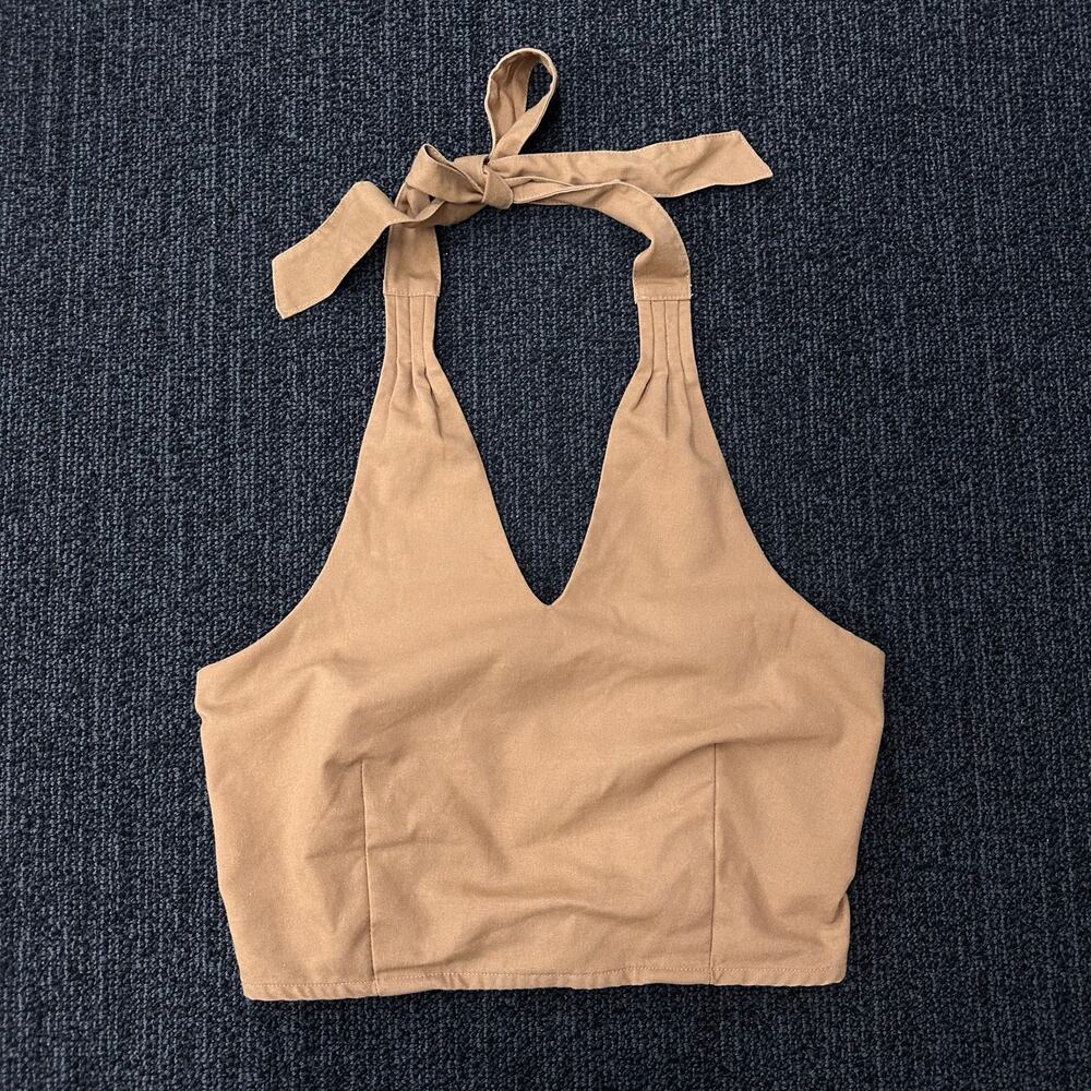 Mi Ami Brown Halter Neck Tank Top Smocked‎ Back Size Medium M